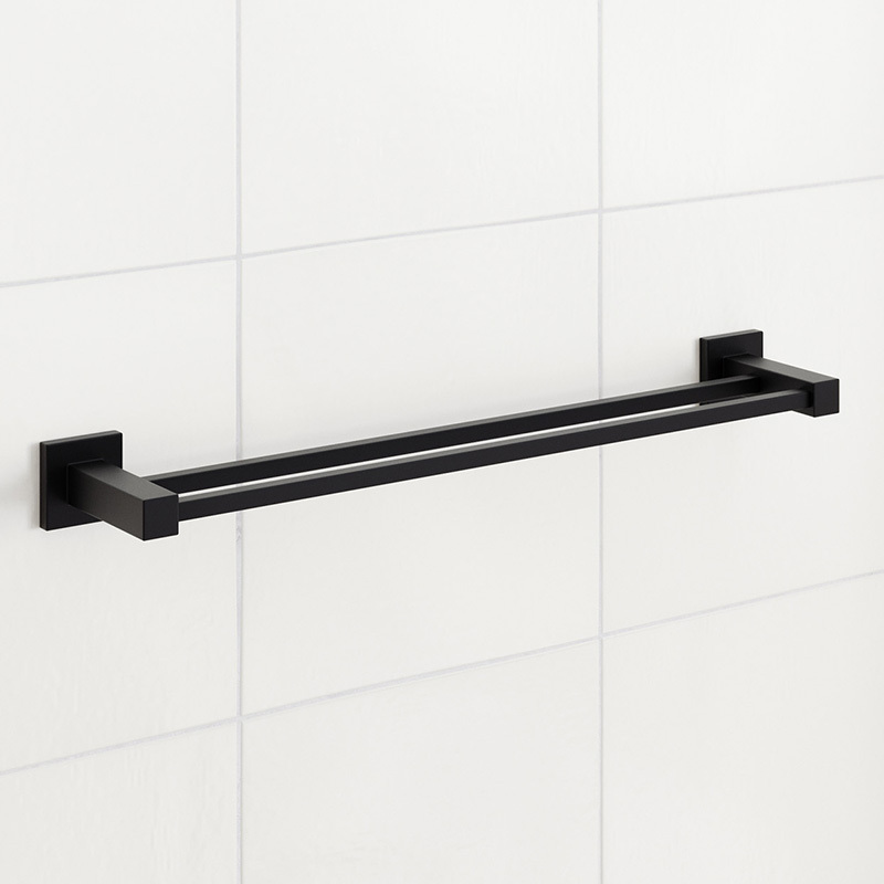 Nero 600mm Black Stainless Steel Double Rail Towel Rail