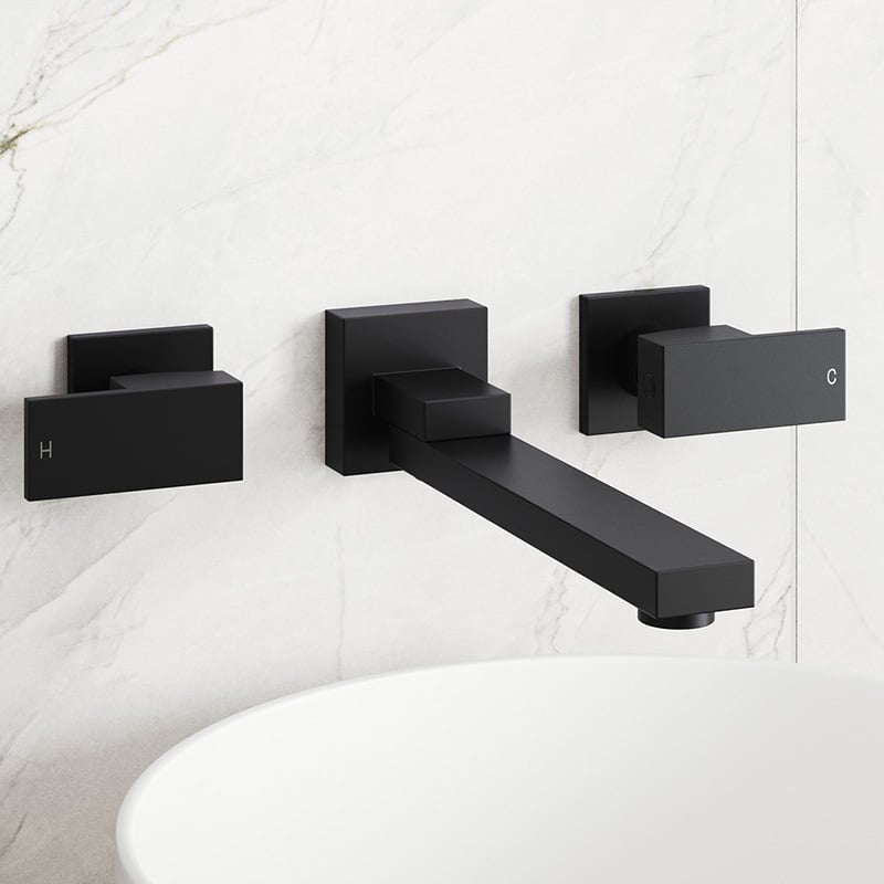 3 Piece Black Nero Bath Wall Spout & Tap Set