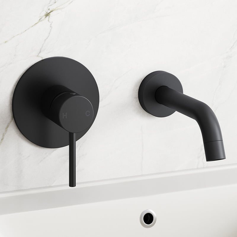 2 Piece Black Wall Mounted Bath Spout & Mixer Tap Set
