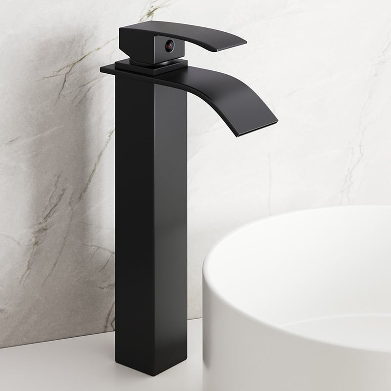 Polly Square Matte Black Tall Waterfall Basin Mixer
