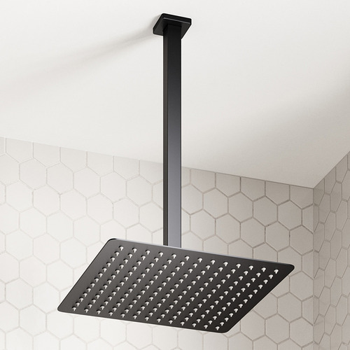 Square Black Ceiling Rain Shower Arm & Head