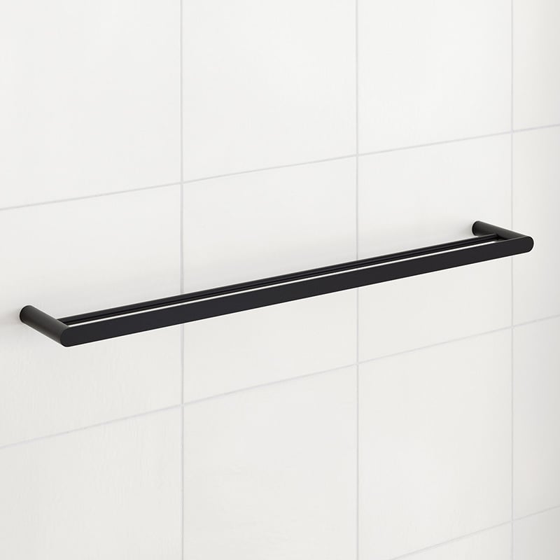 Rumia 800mm Black Double Bar Wall Mounted Towel Rail