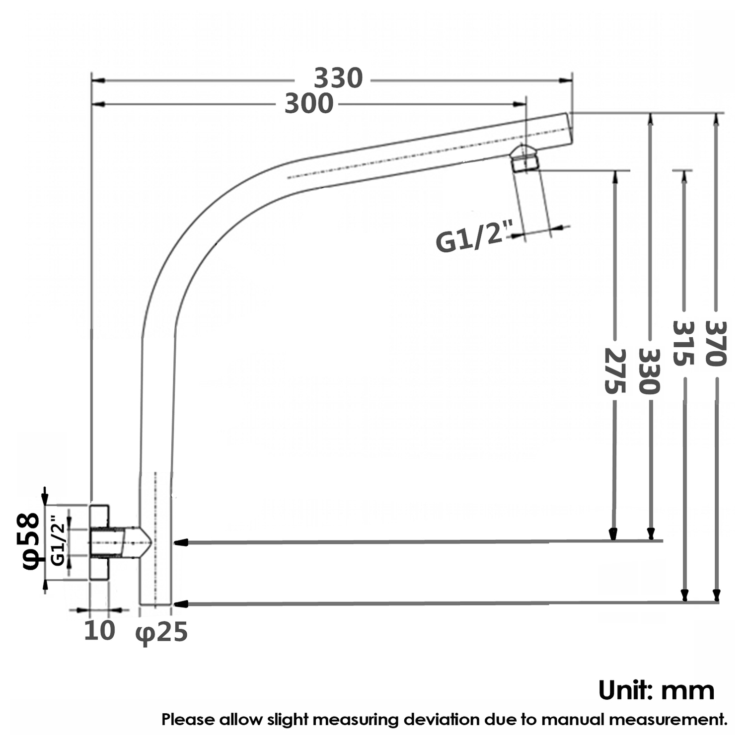 Tully 330mm Gooseneck Shower Arm & Head