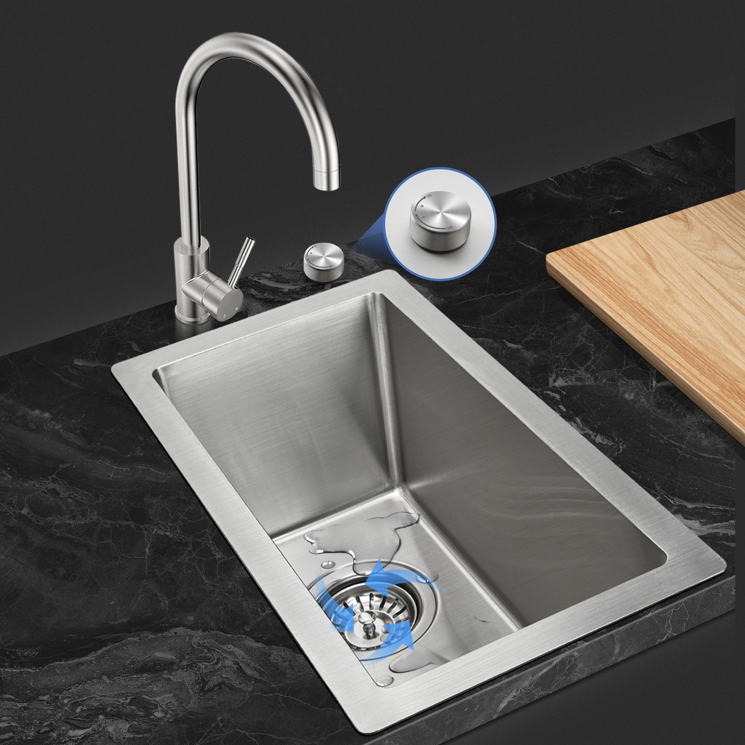 Deso-250mm-Single-Stainless-Steel-Kitchen-Sink-with-Button-controlled-Basket-Waste