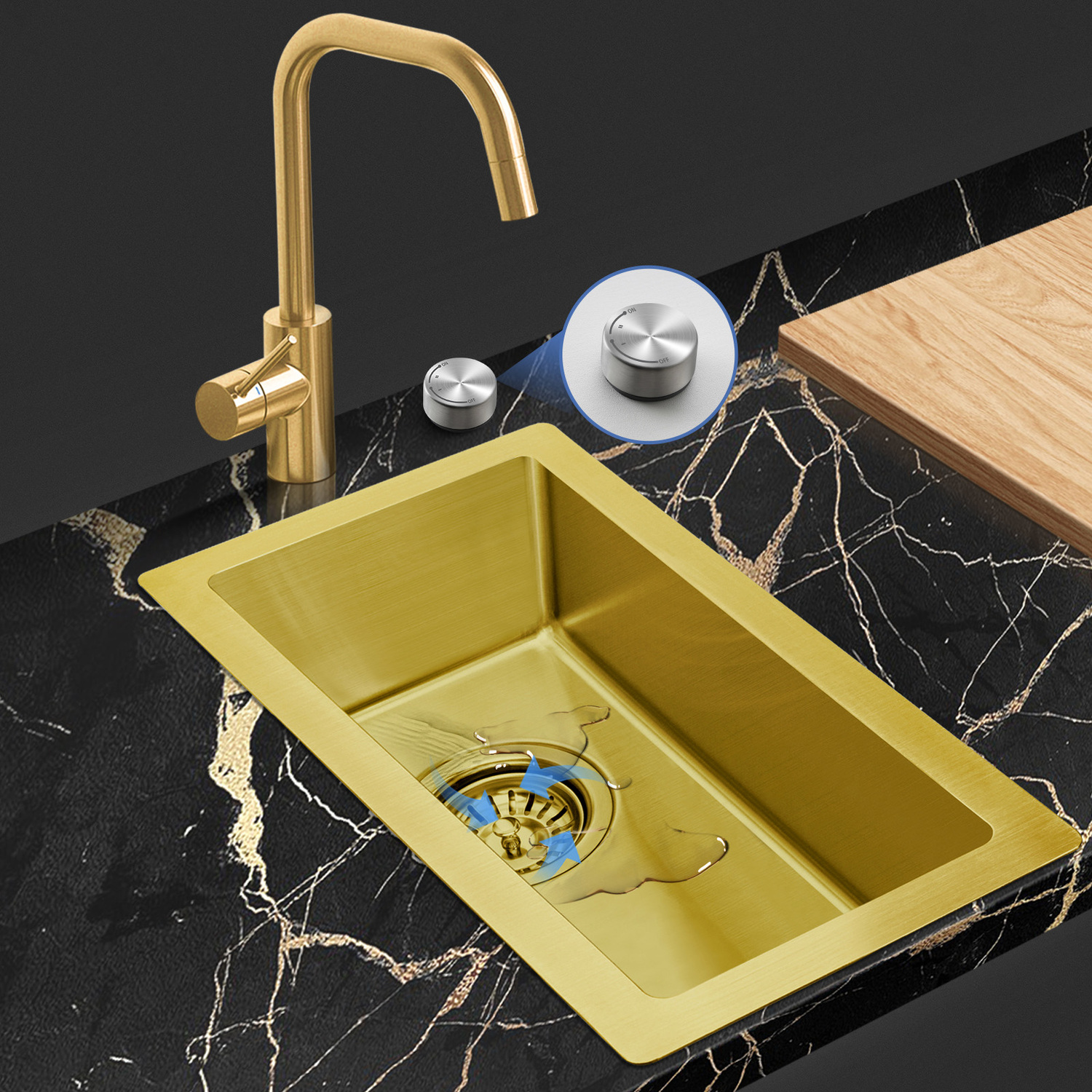 Deso-250mm-Single-Stainless-Steel-Kitchen-Sink-with-Button-controlled-Basket-Waste