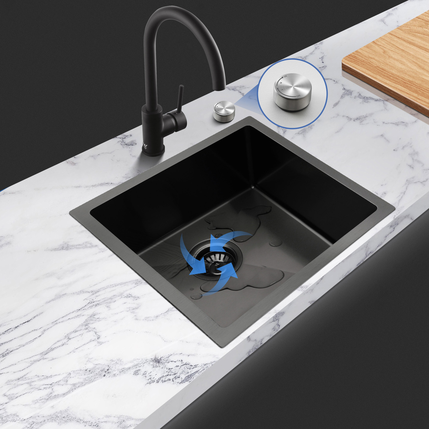 Deso-440mm-Single-Stainless-Steel-Kitchen-Sink-with-Button-controlled-Basket-Waste