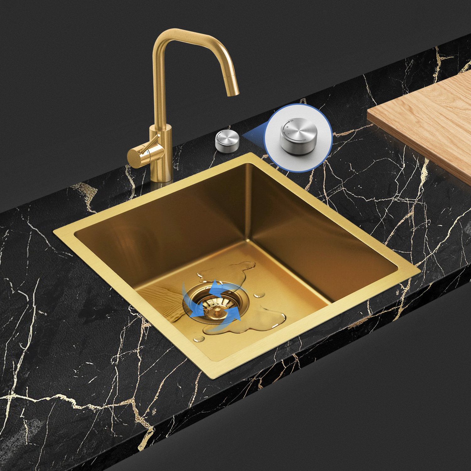 Deso-440mm-Single-Stainless-Steel-Kitchen-Sink-with-Button-controlled-Basket-Waste
