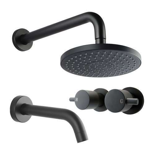 Retro-fit Round Matte Black Shower Bathroom Basics Package