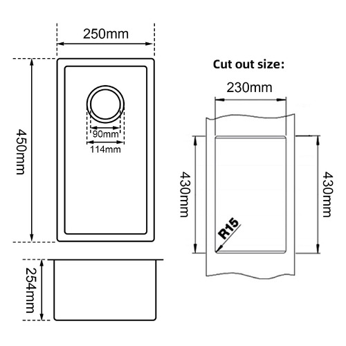 Hayward 250mm Top Mount Single Quartz Kitchen Sink