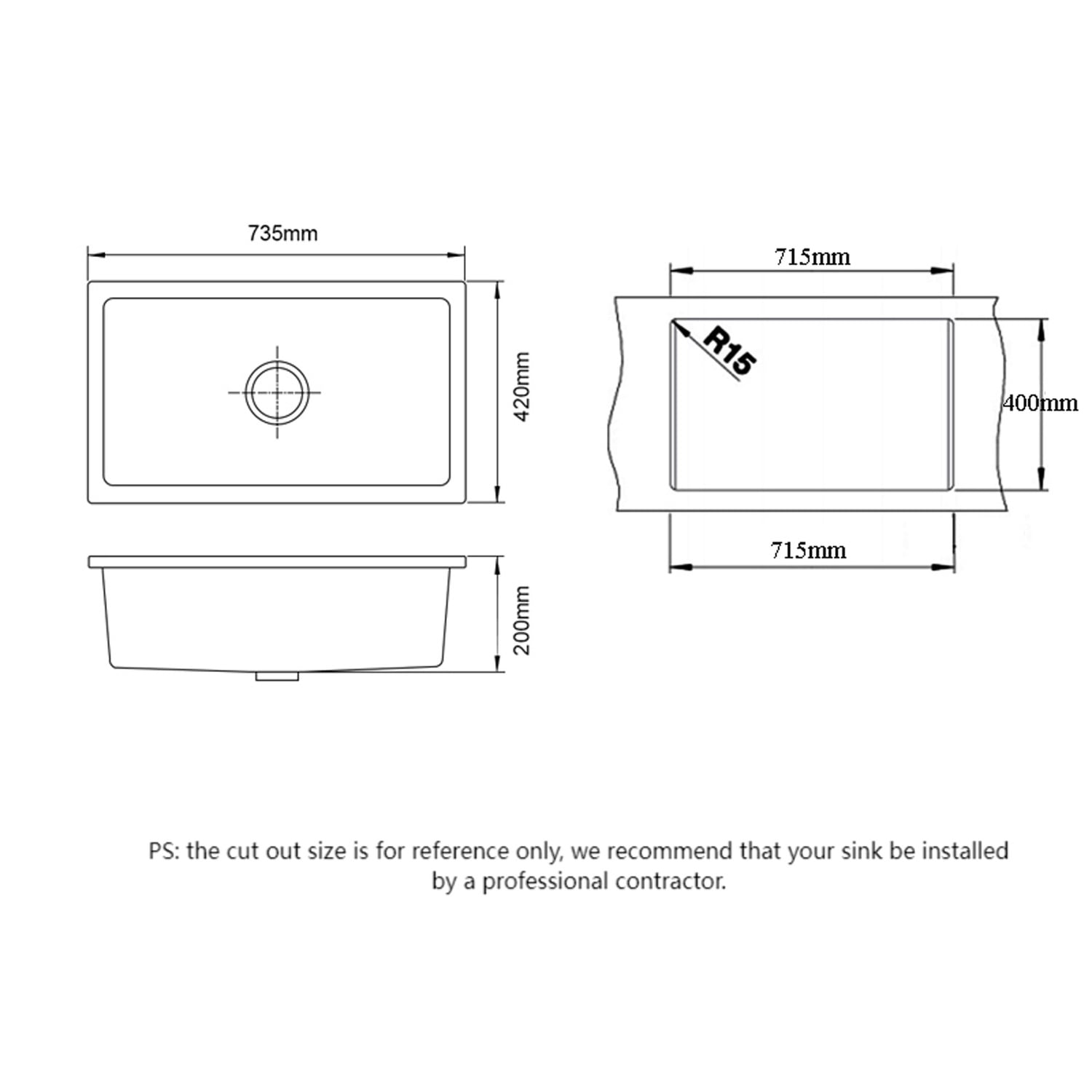 730mm Single White Granite Kitchen Sink