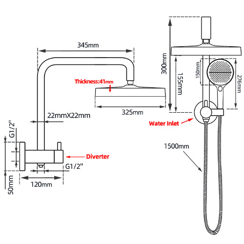 Tully 325mm Gooseneck Short Twin Shower
