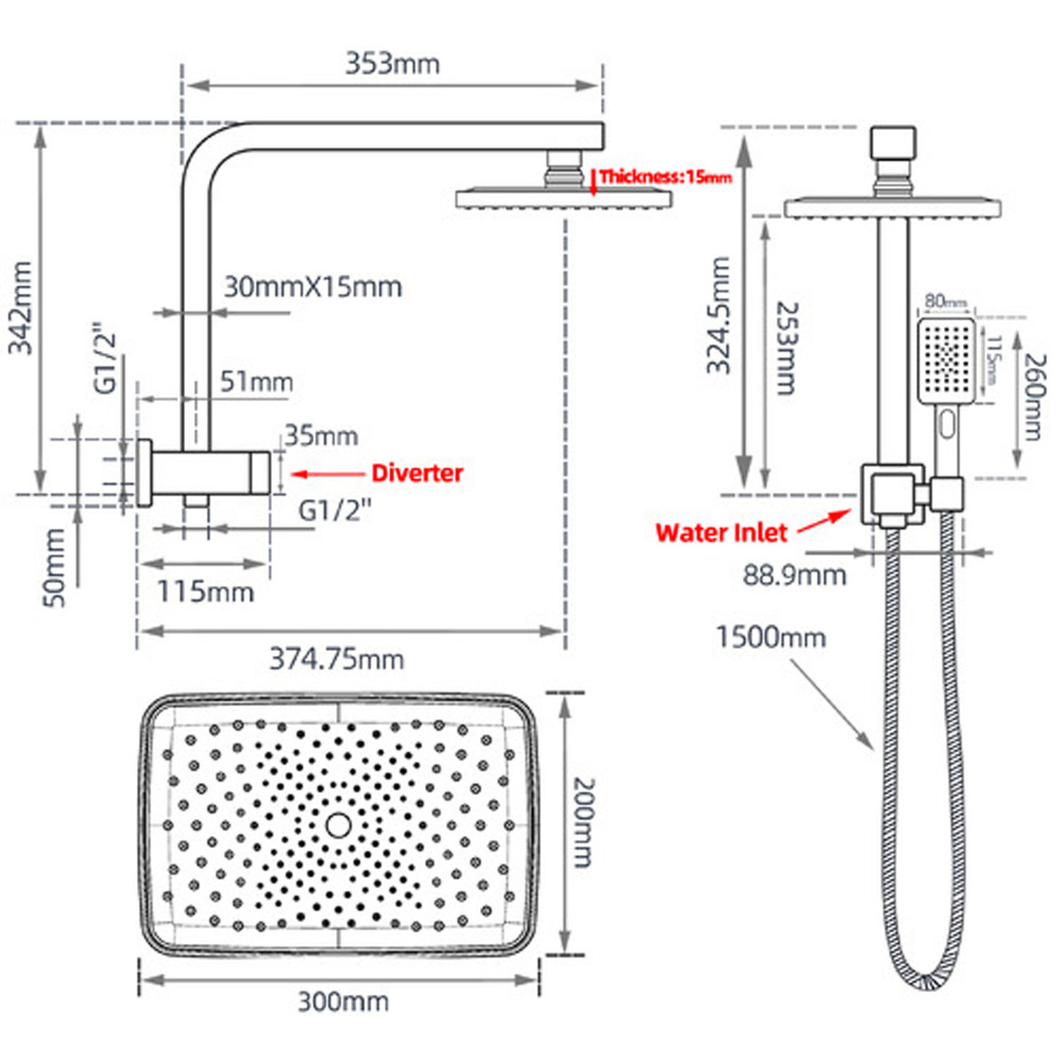 Ottimo-Rectangular-Short-Twin-Shower