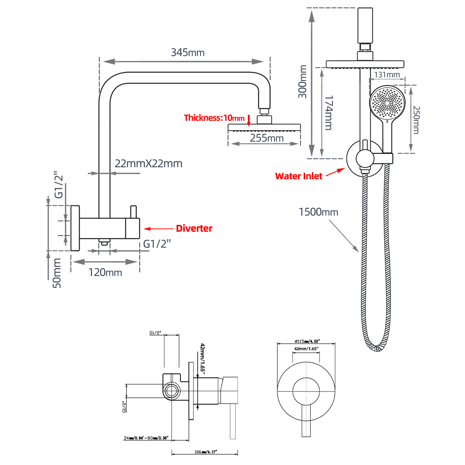 Andreas Gold Twin Shower Tap Set