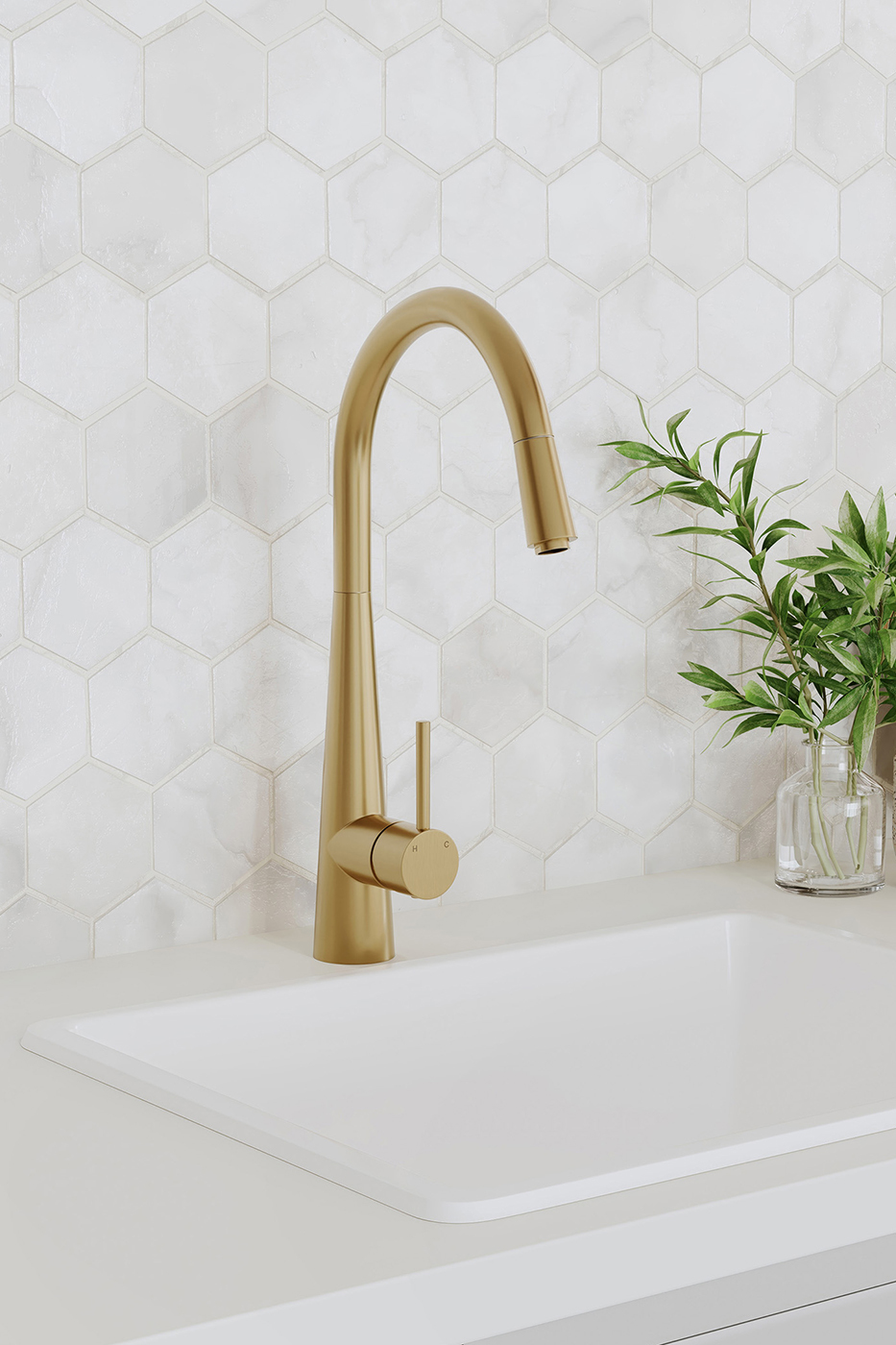 Brushed Yellow Gold Swivel Pull-Out Kitchen Mixer