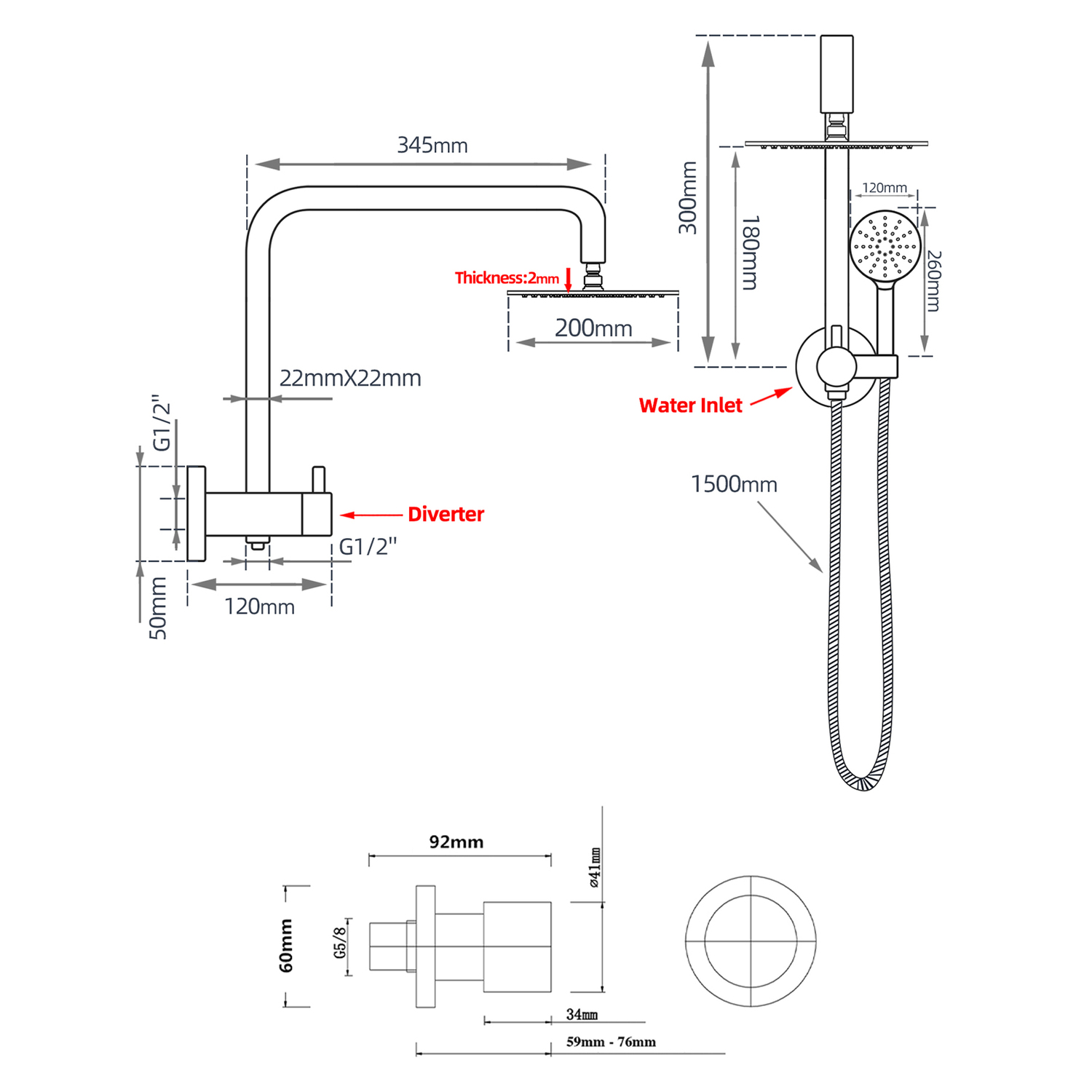Suri Short Twin Shower Tap Set