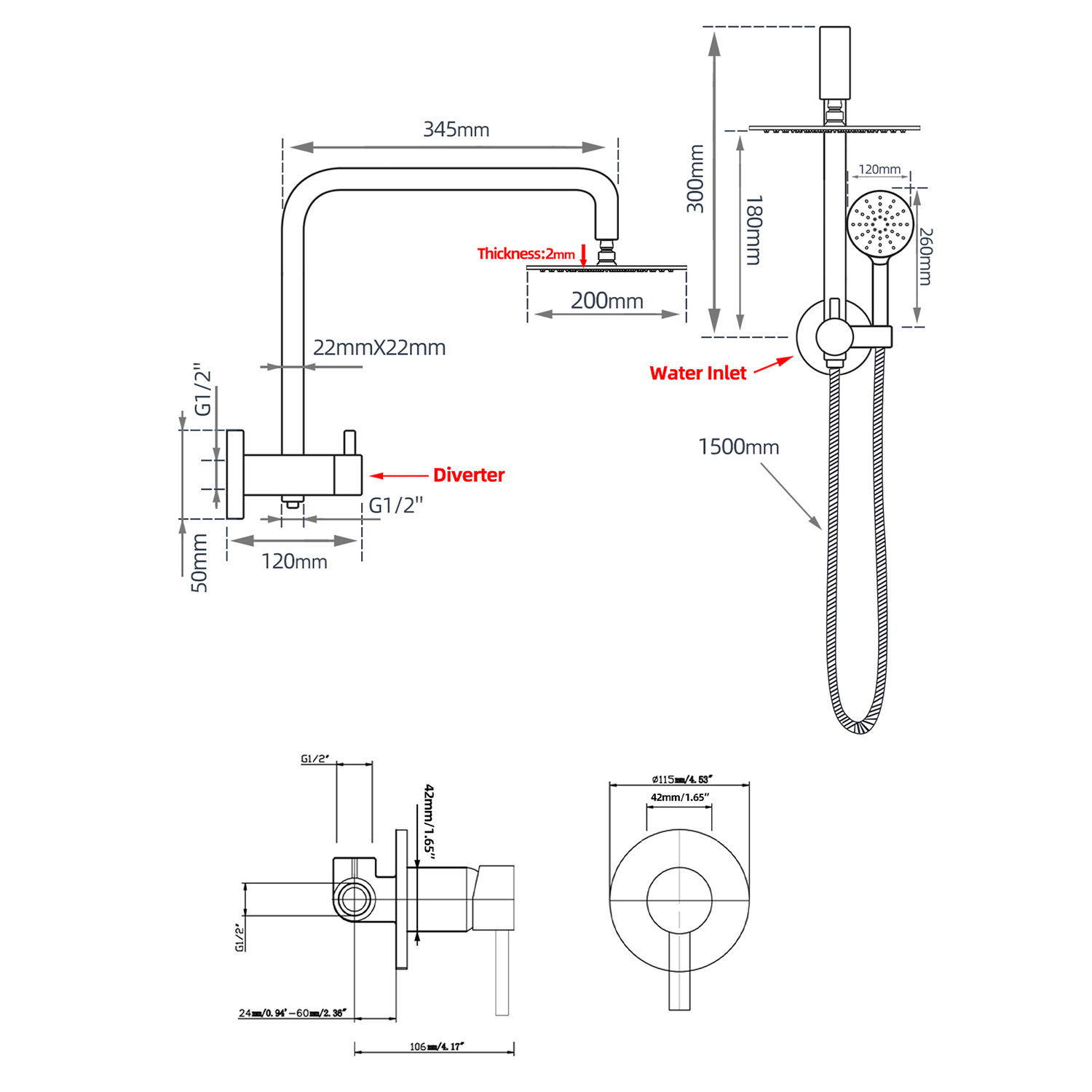 Suri Short Twin Shower Mixer Set