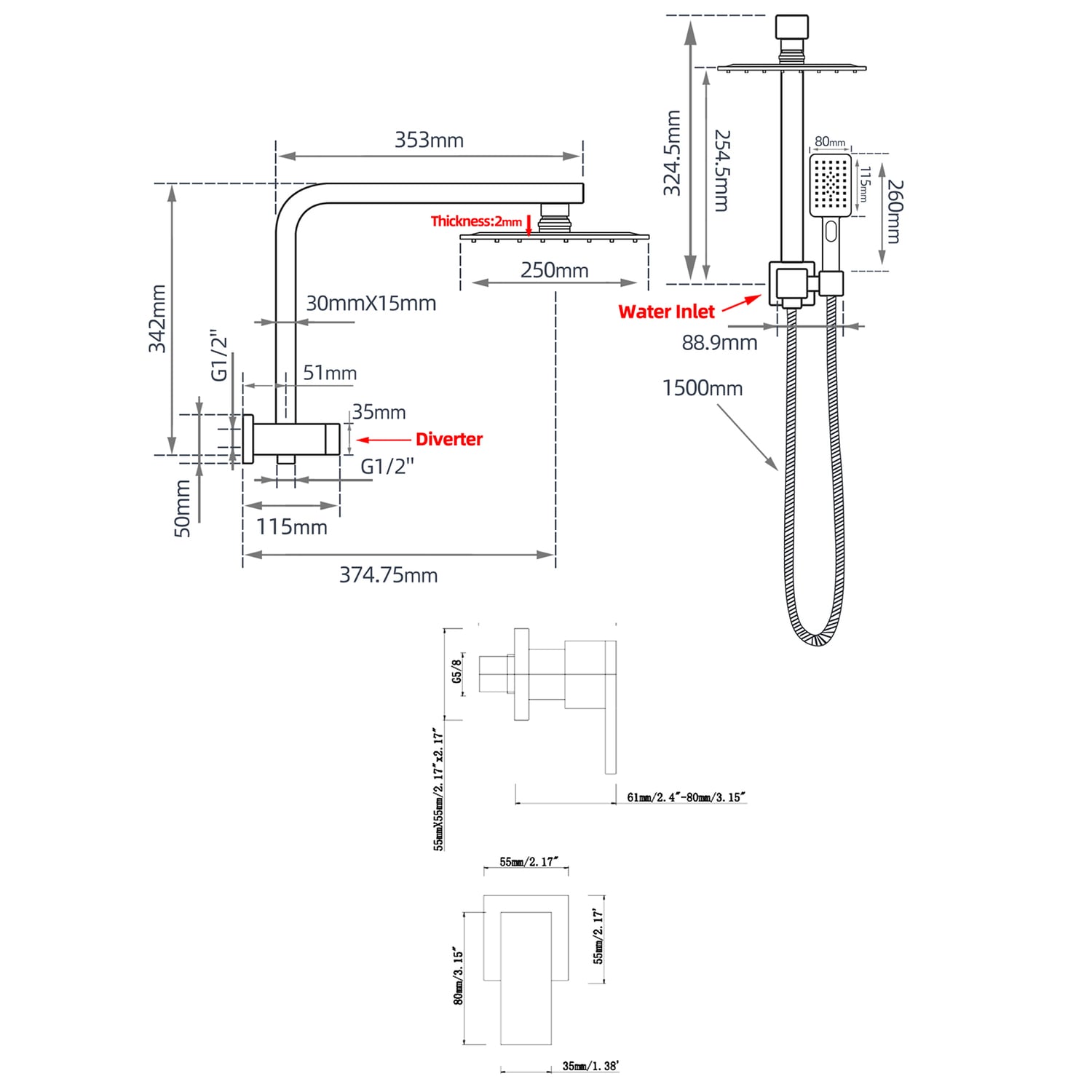 Alessandro Short Twin Shower Tap Set