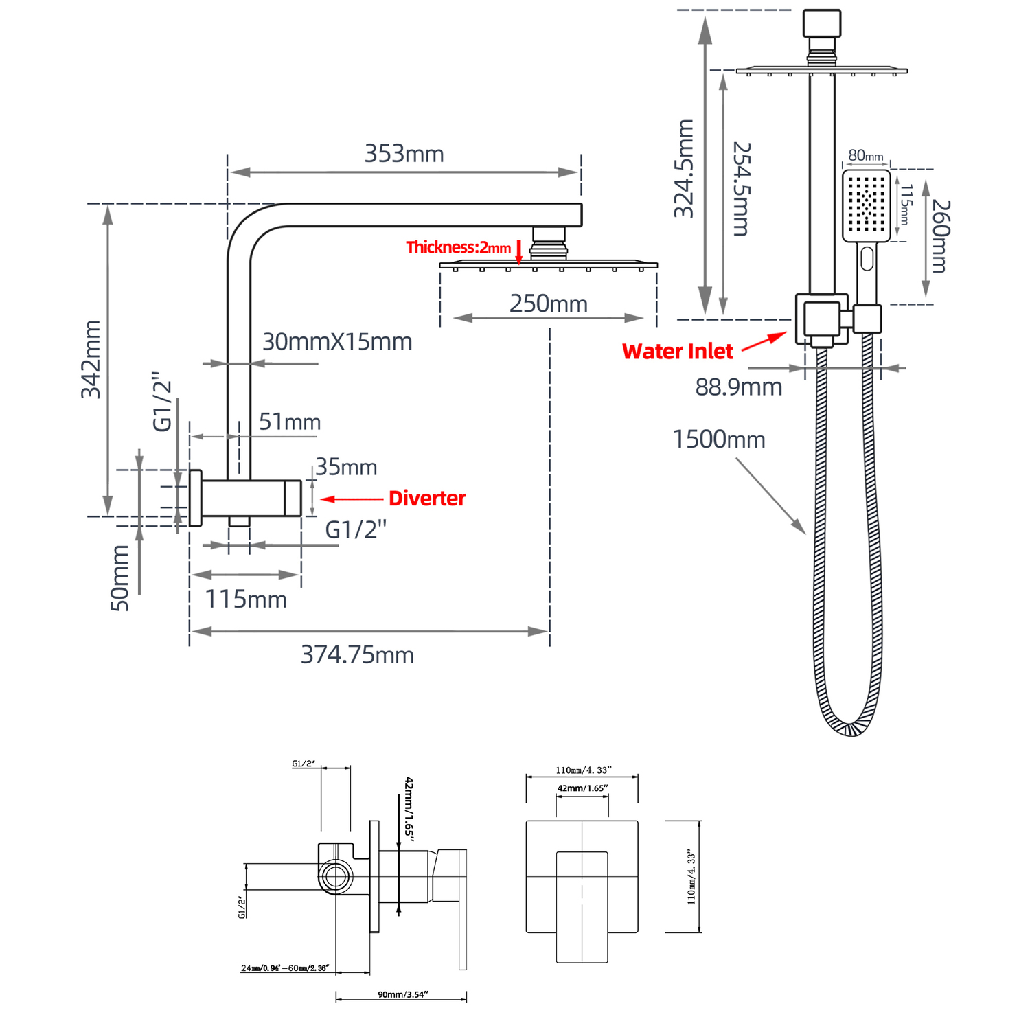 Alessandro Short Twin Shower Mixer Set
