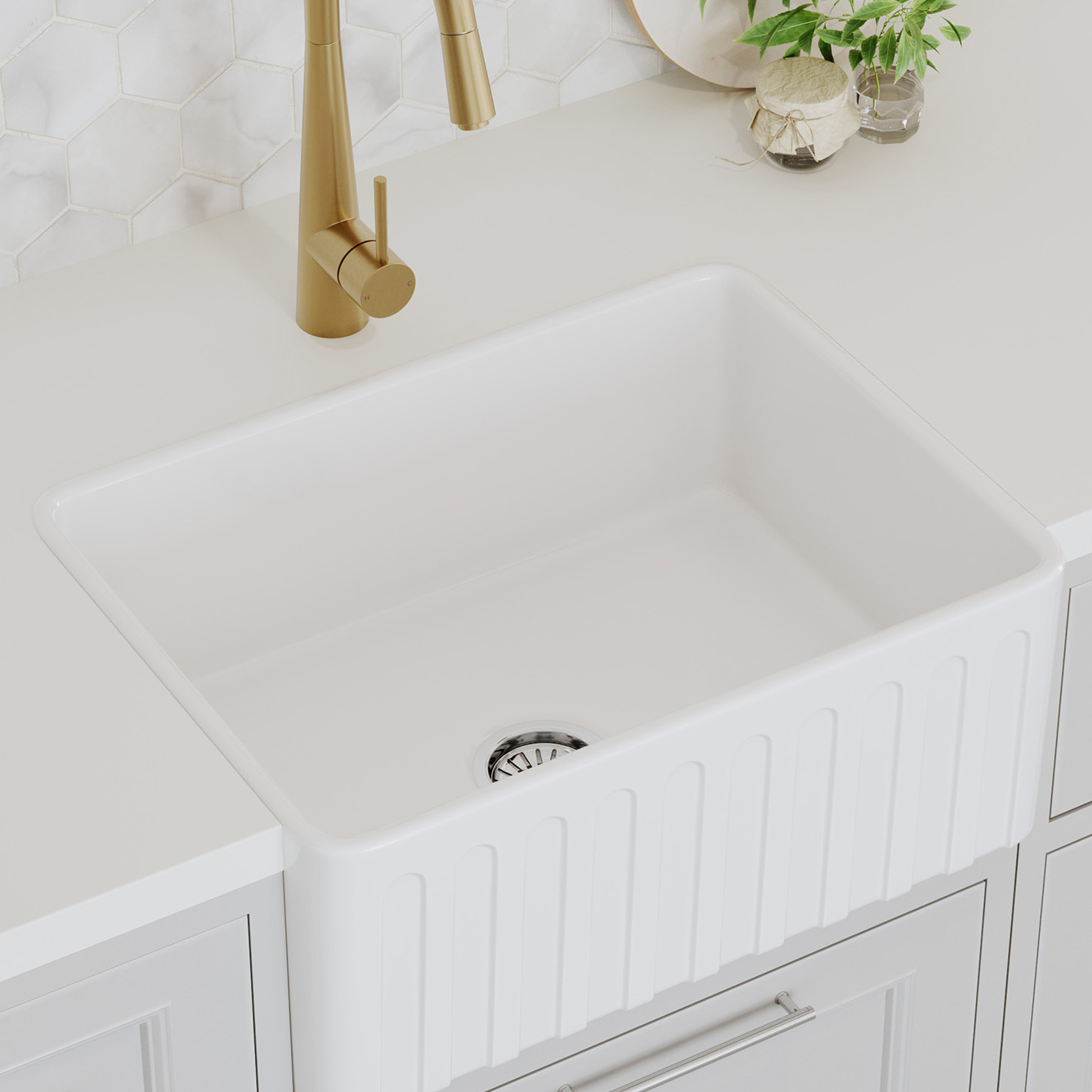 Pierre 610mm Single Fireclay Farmhouse Sink