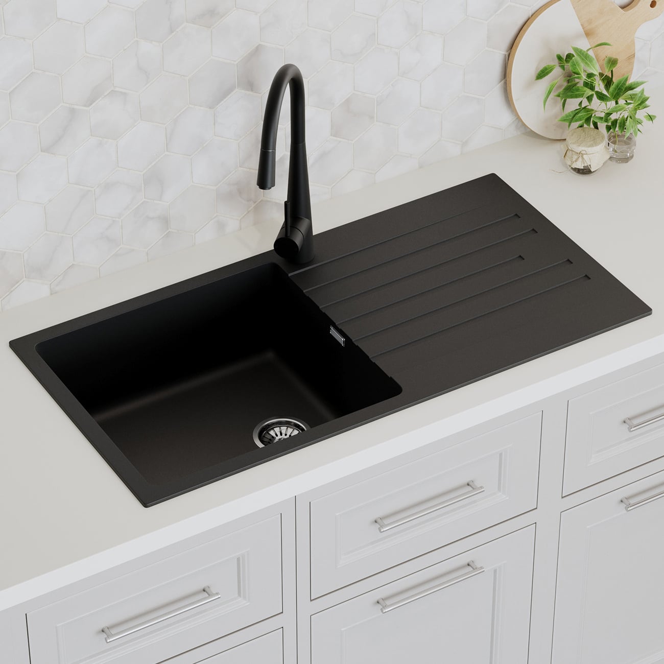 Chenal 1000mm Single Granite Kitchen Sink with Drainer
