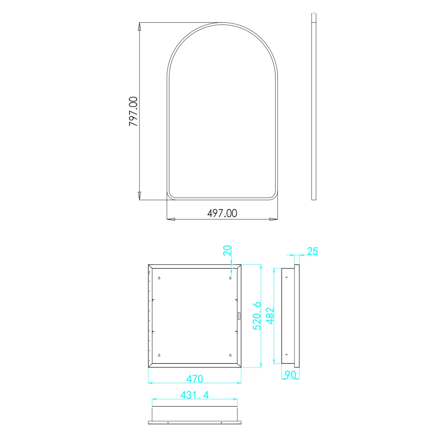 Madrid 797 x 497mm Arched Iron Bathroom Mirror
