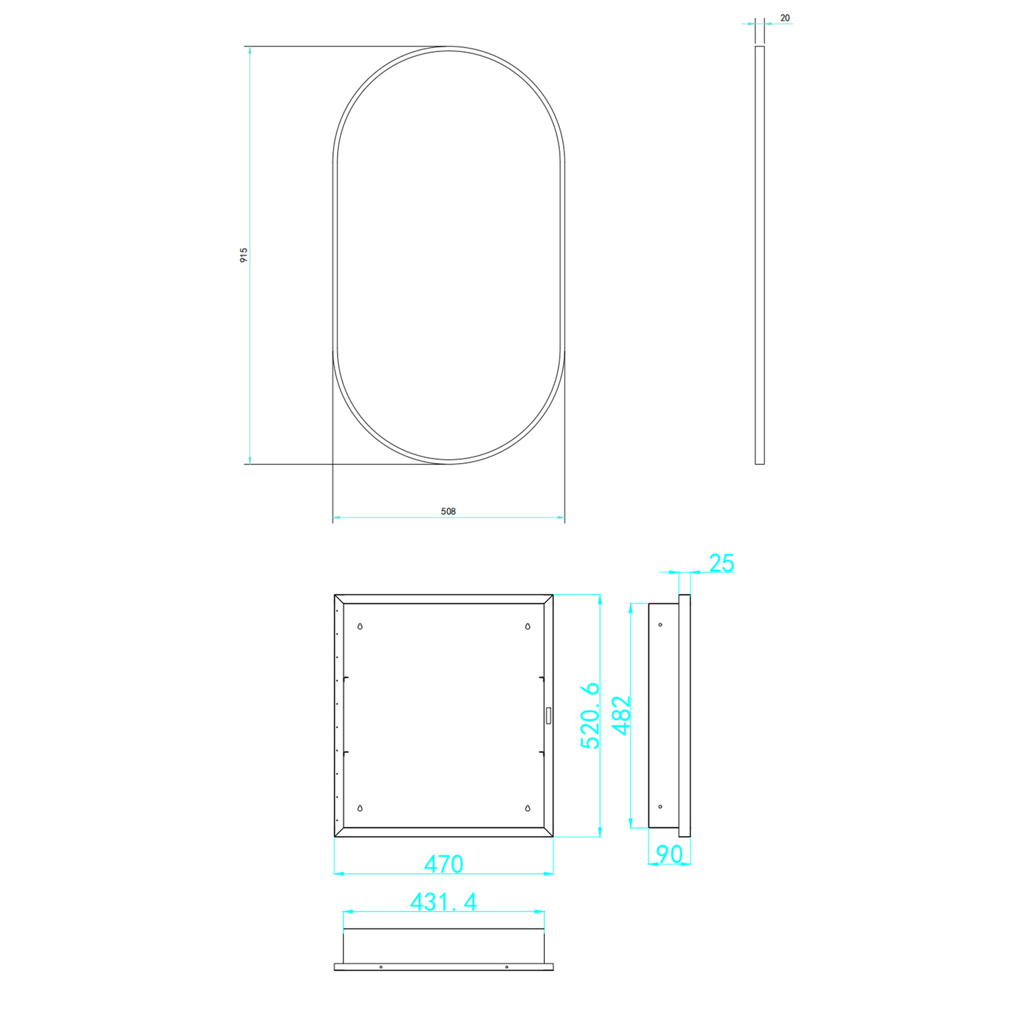 Madrid 915 x 508mm Oval Iron Bathroom Mirror