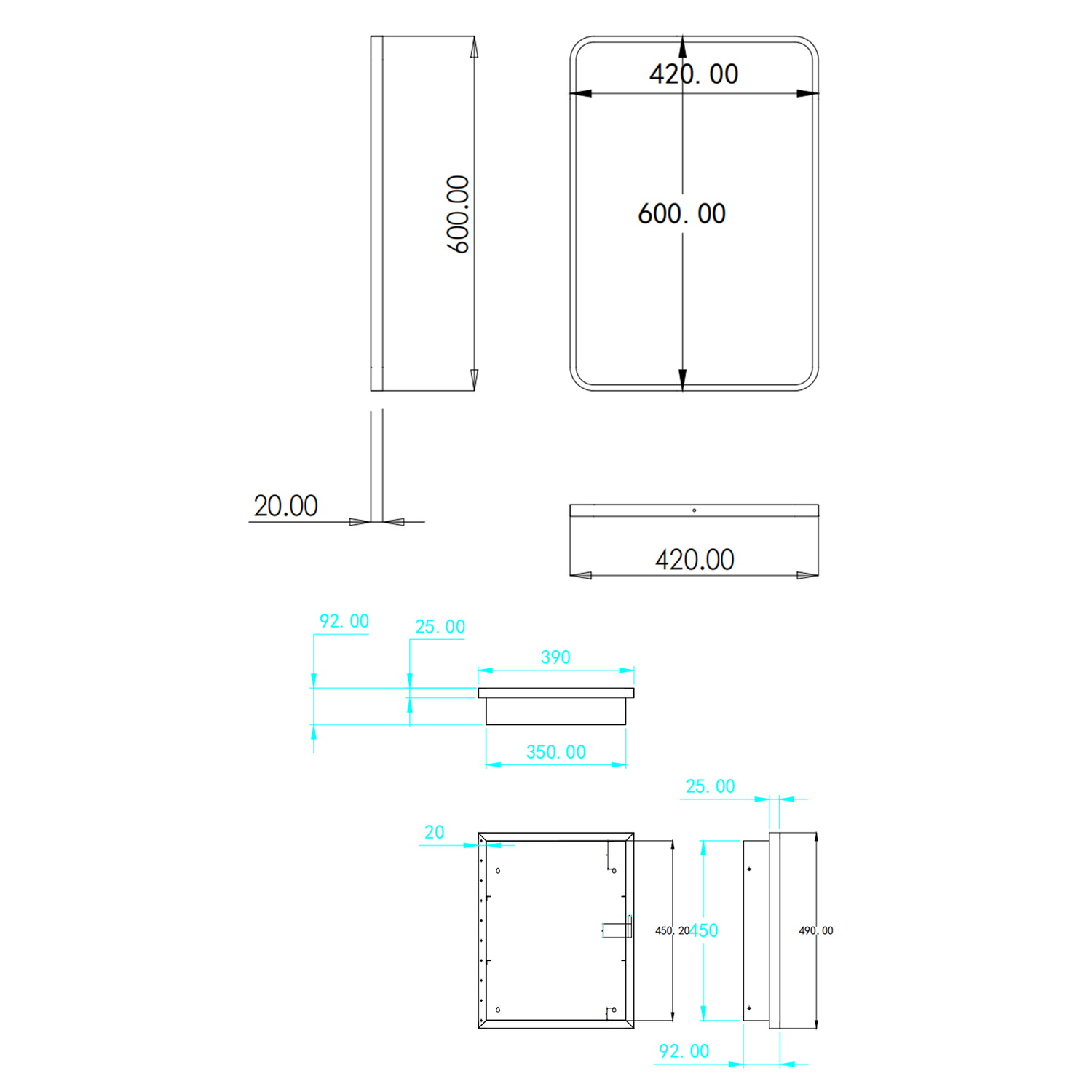 Madrid 600 x 420mm Rectangular Iron Bathroom Mirror