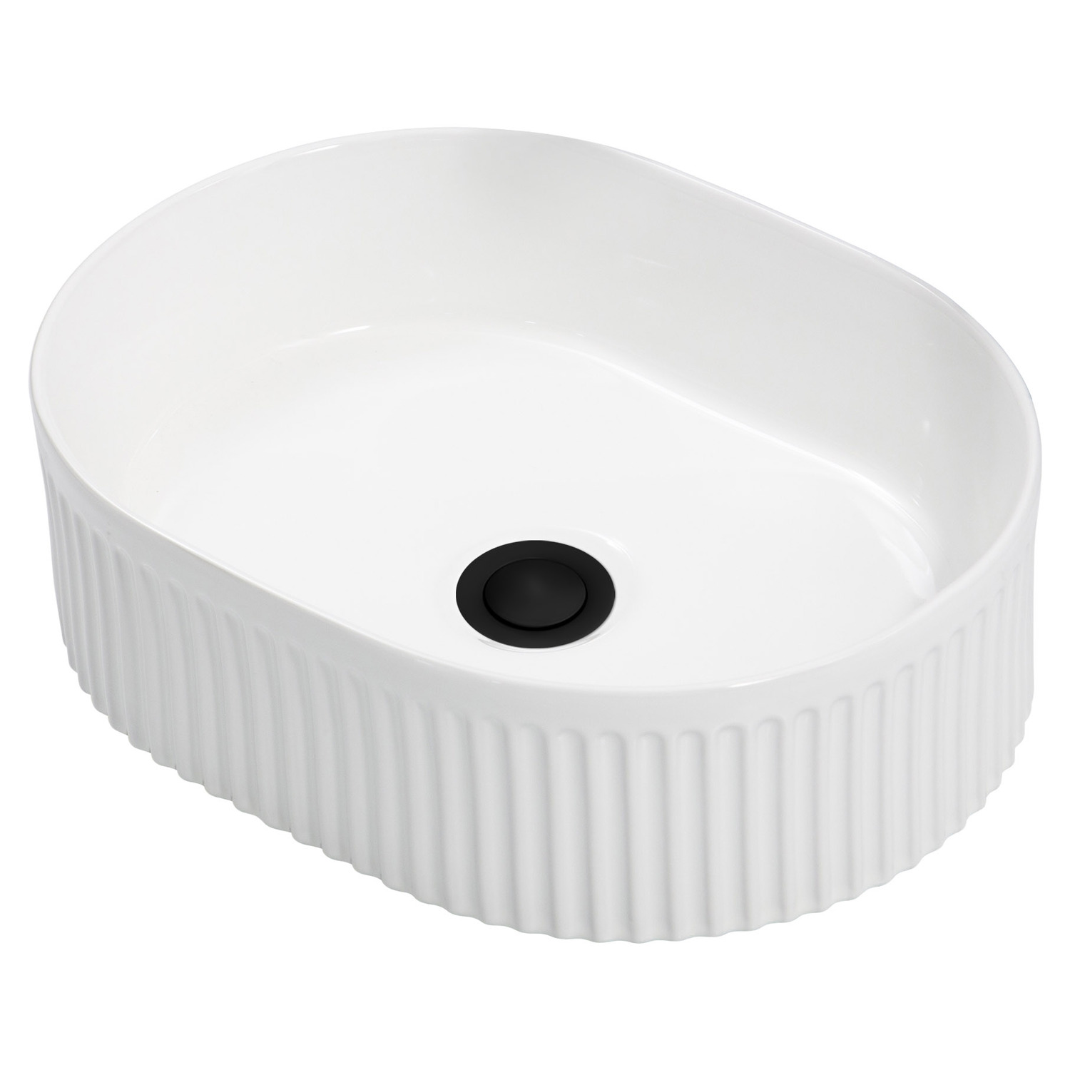 Zoya 400mm Gloss White Pill Ceramic Basin with Pop-Up Waste