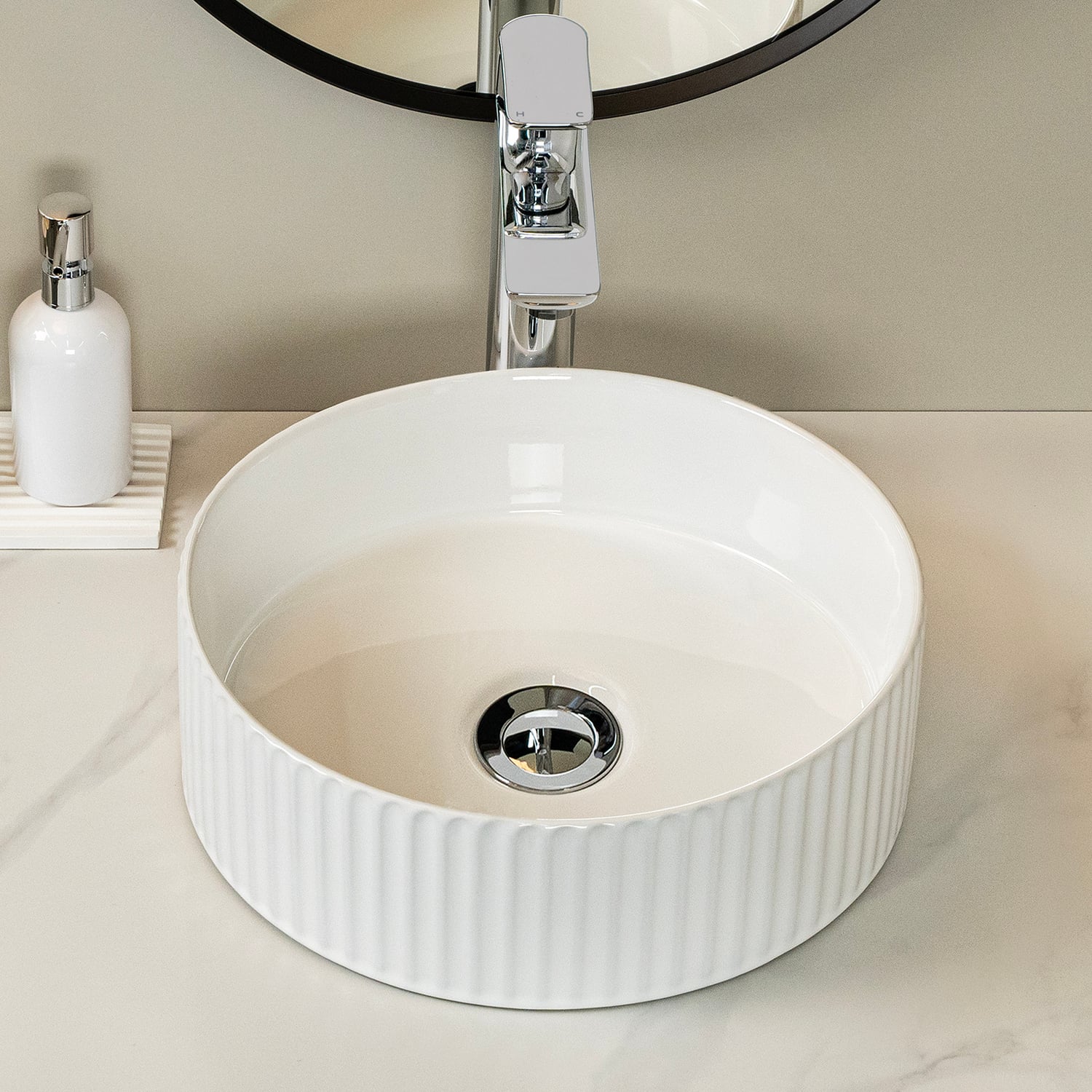 Zoya 280mm Gloss White Round Ceramic Basin with Pop-Up Waste