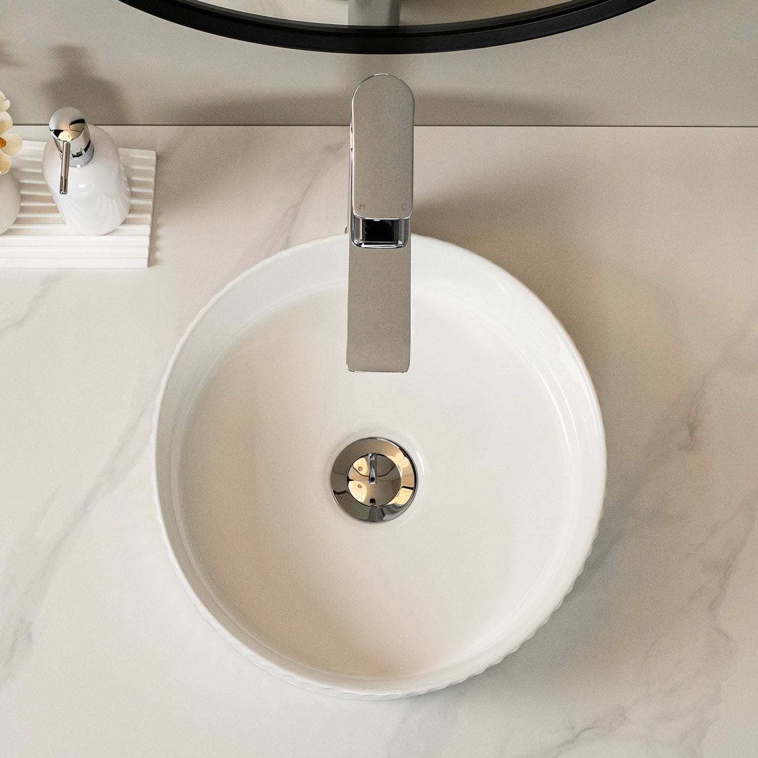 Zoya 280mm Gloss White Round Ceramic Basin with Pop-Up Waste