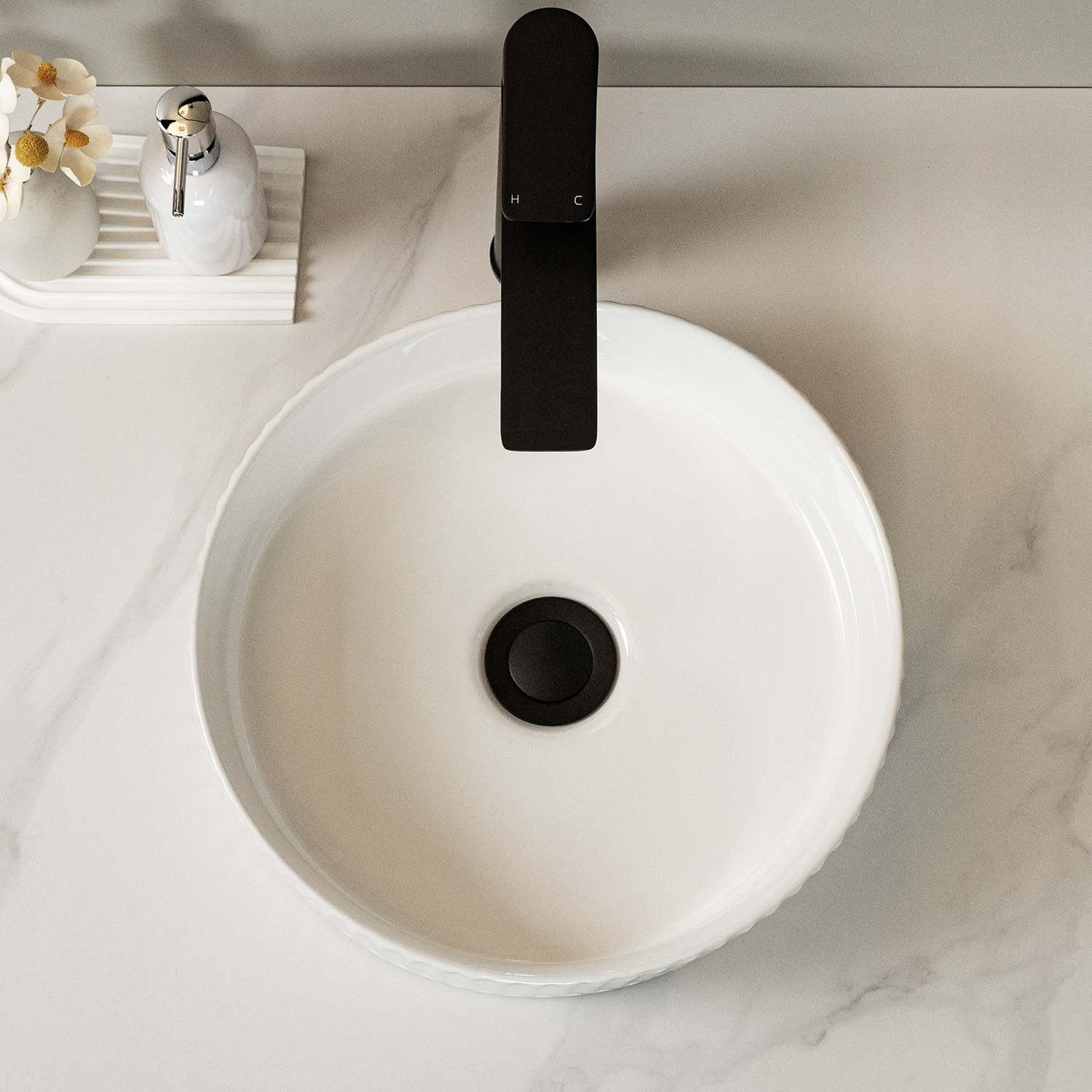 Zoya 280mm Gloss White Round Ceramic Basin with Pop-Up Waste