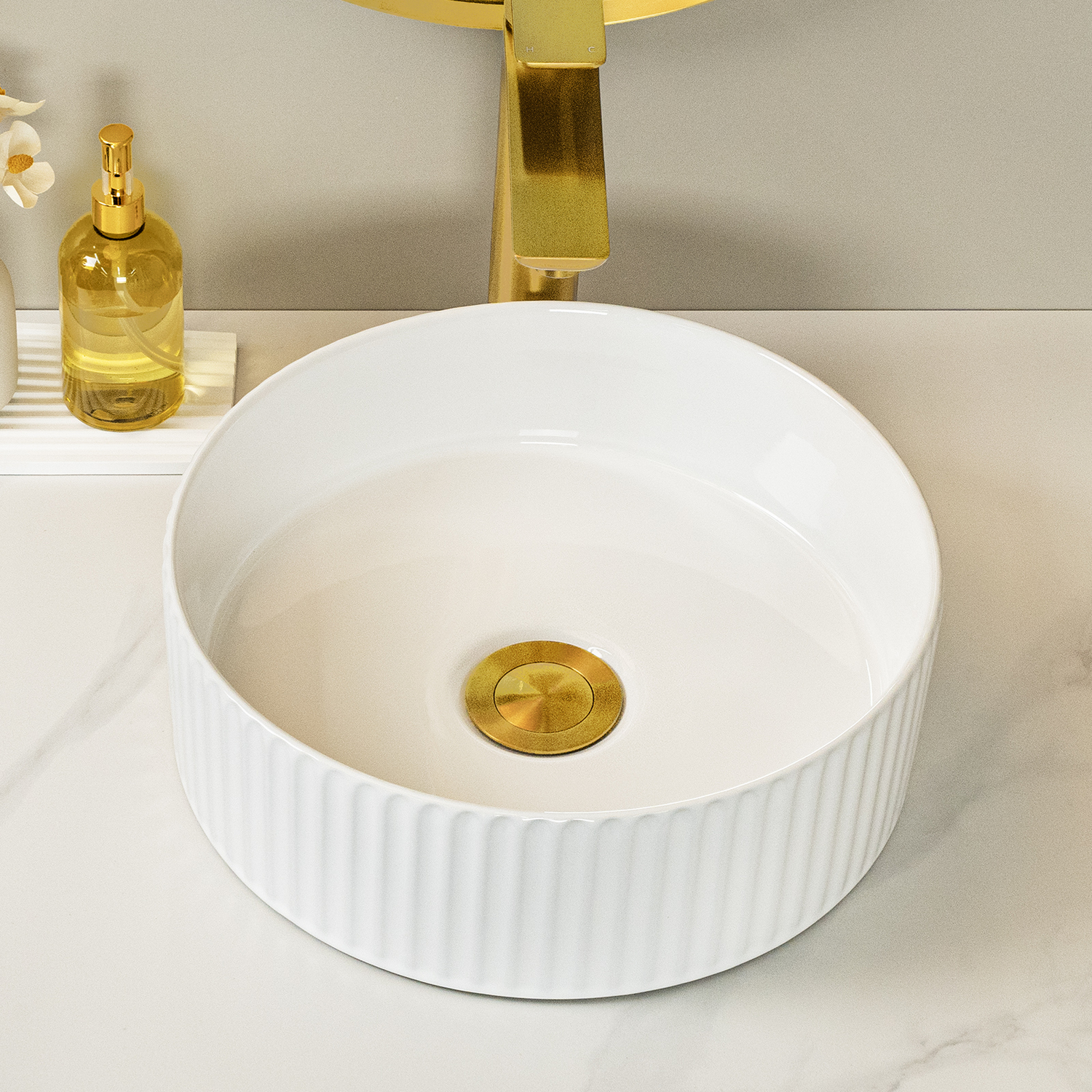 Zoya 280mm Gloss White Round Ceramic Basin with Pop-Up Waste