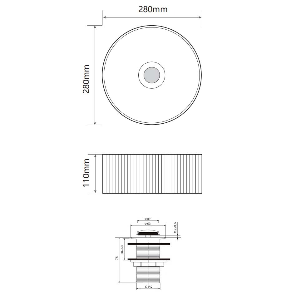 Zoya 280mm Gloss White Round Ceramic Basin with Pop-Up Waste