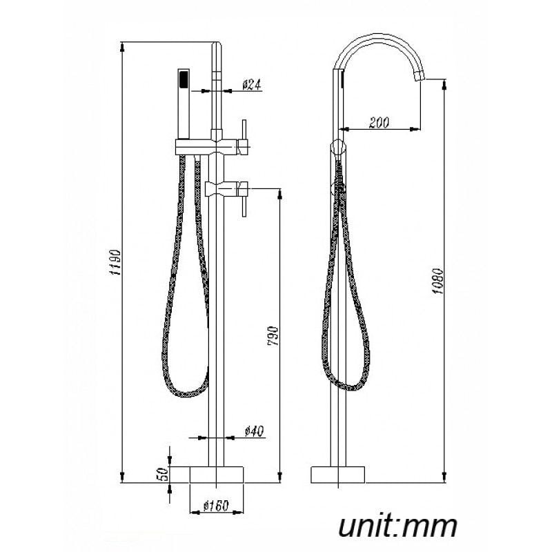 Euro Floor Mounted Bath Mixer With Hand Shower
