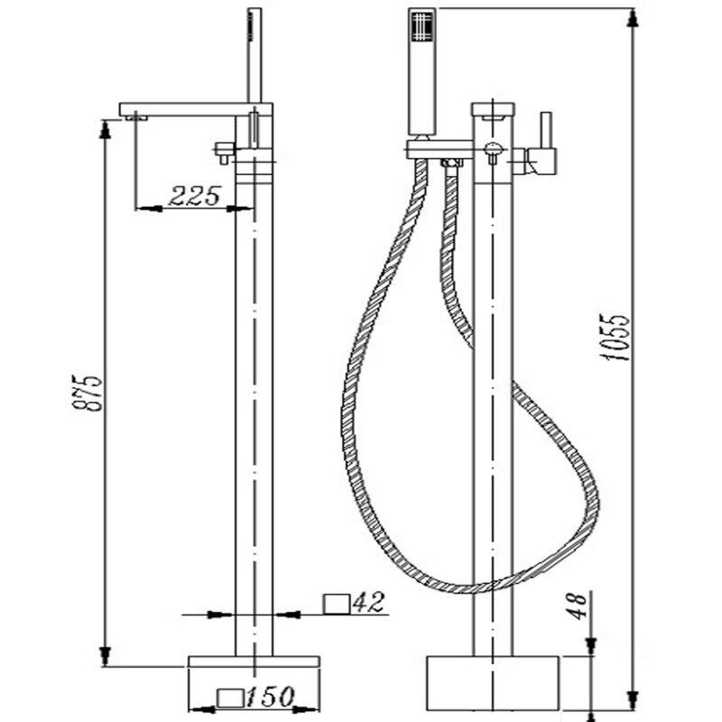 Ottimo Floor Mounted Bath Mixer With Hand-Held Shower