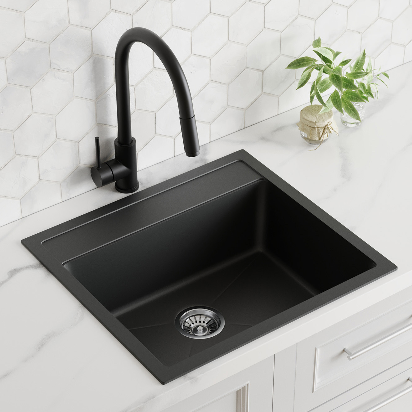 560mm Single White Granite Composite Kitchen Sink