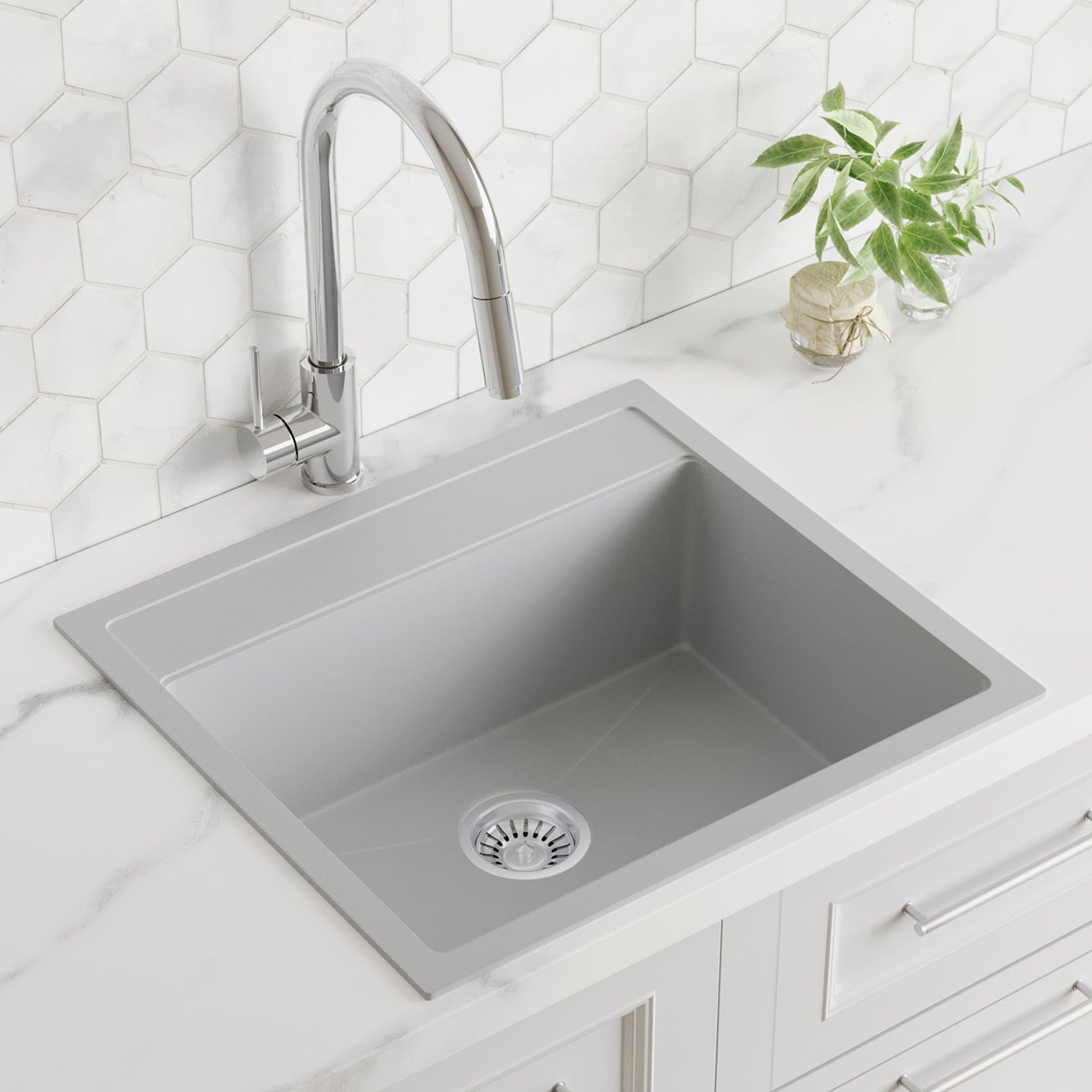 560mm Single White Granite Composite Kitchen Sink