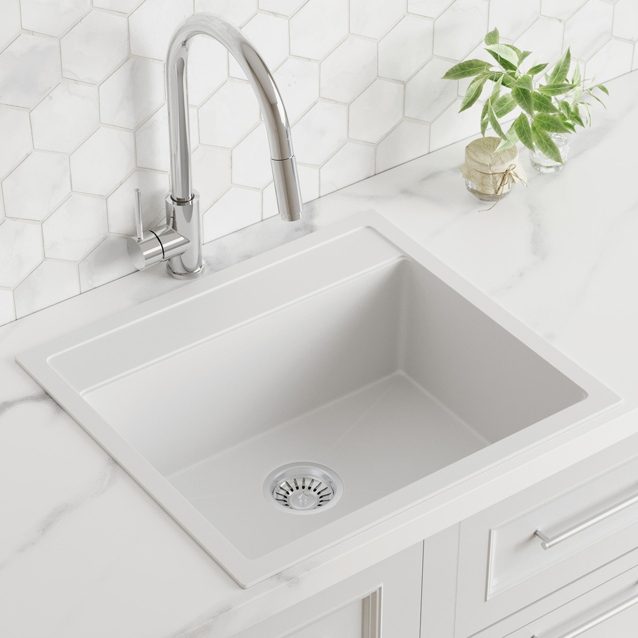 560mm Single White Granite Composite Kitchen Sink