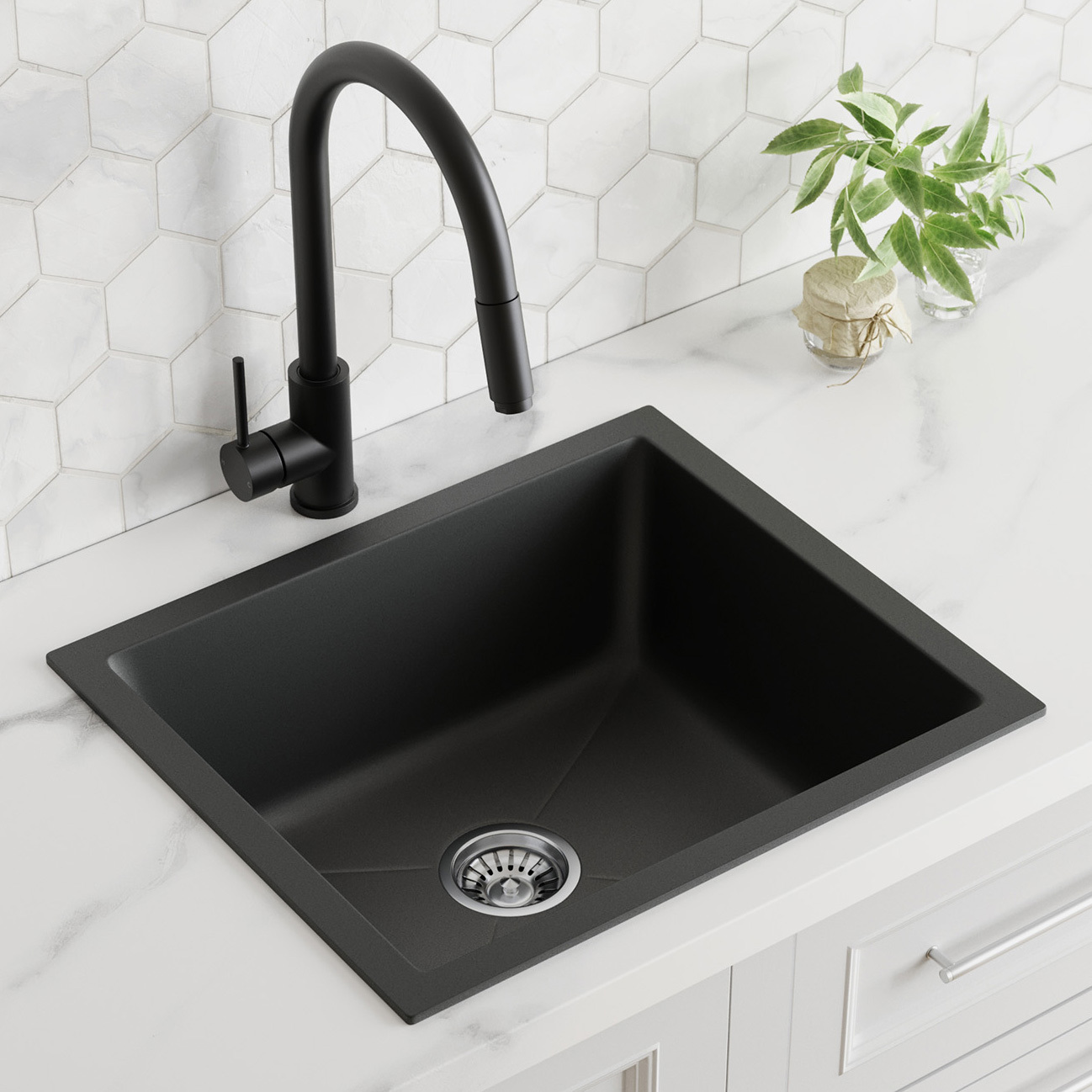 530mm Single White Granite Composite Kitchen Sink