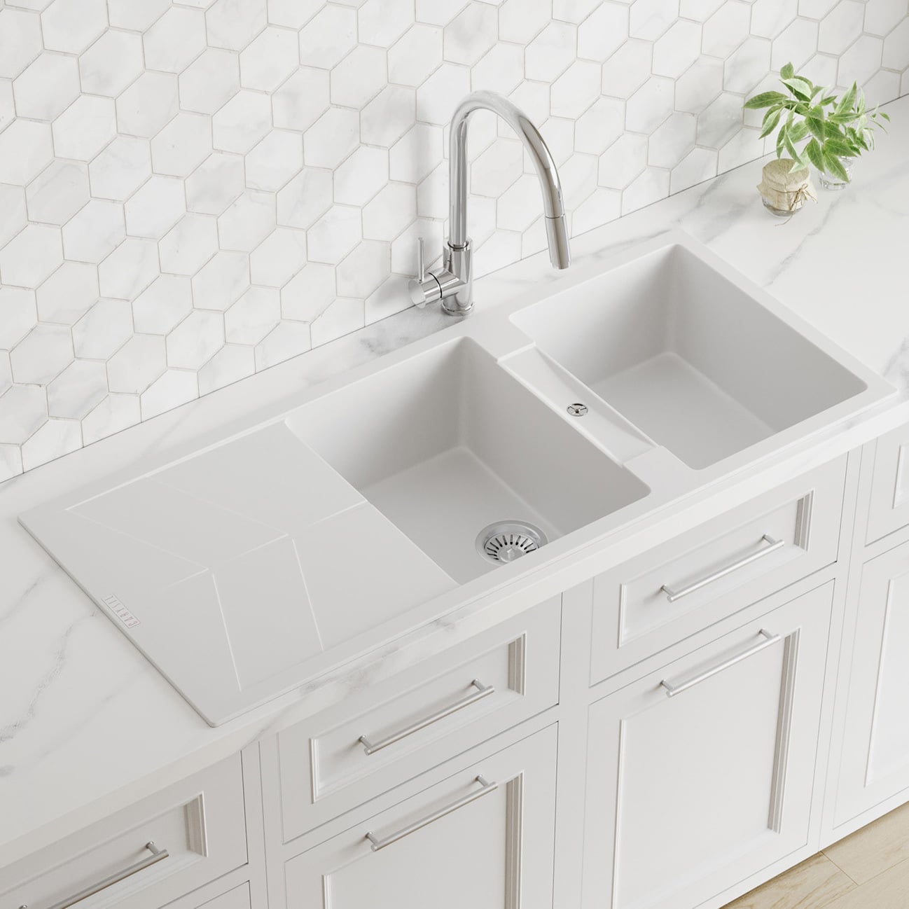 1160mm Double Granite Composite Kitchen Sink with Drainer