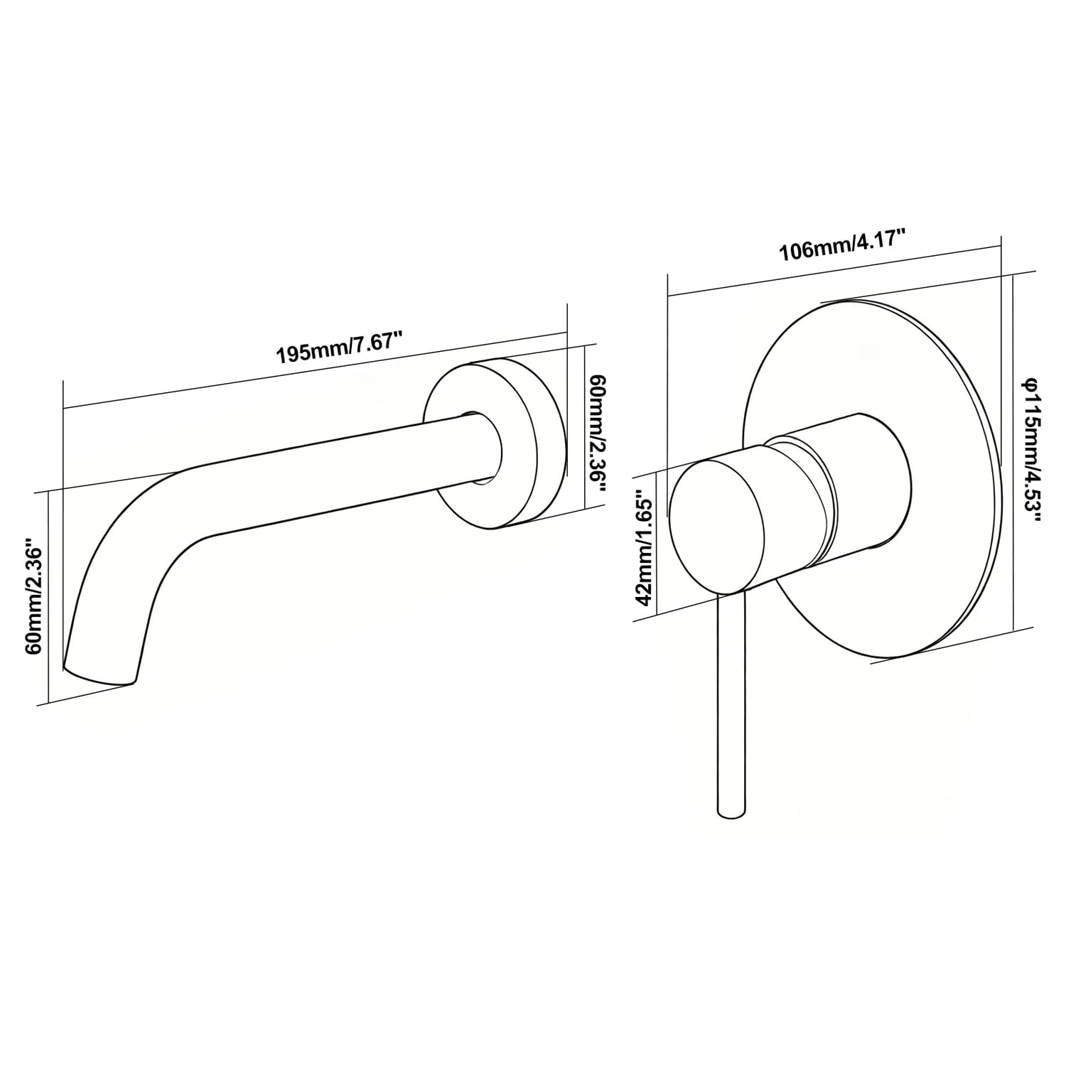 Euro 195mm Wall Mounted Bath Spout & Mixer Set