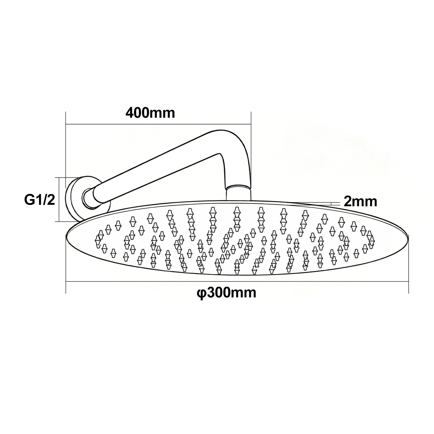 Euro 300mm Round Super-Slim Shower Arm & Head