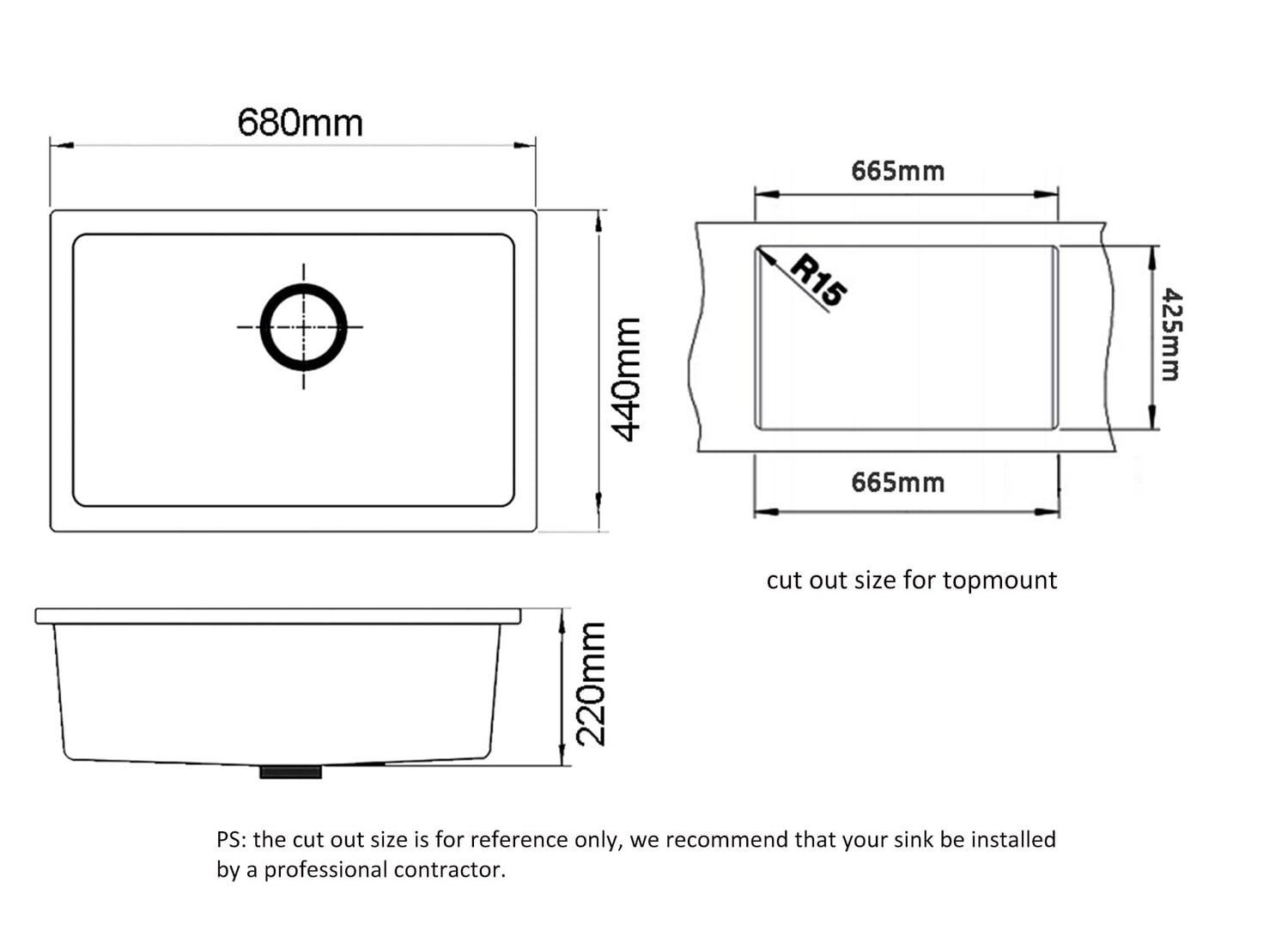 620mm Single Granite Composite Kitchen Sink