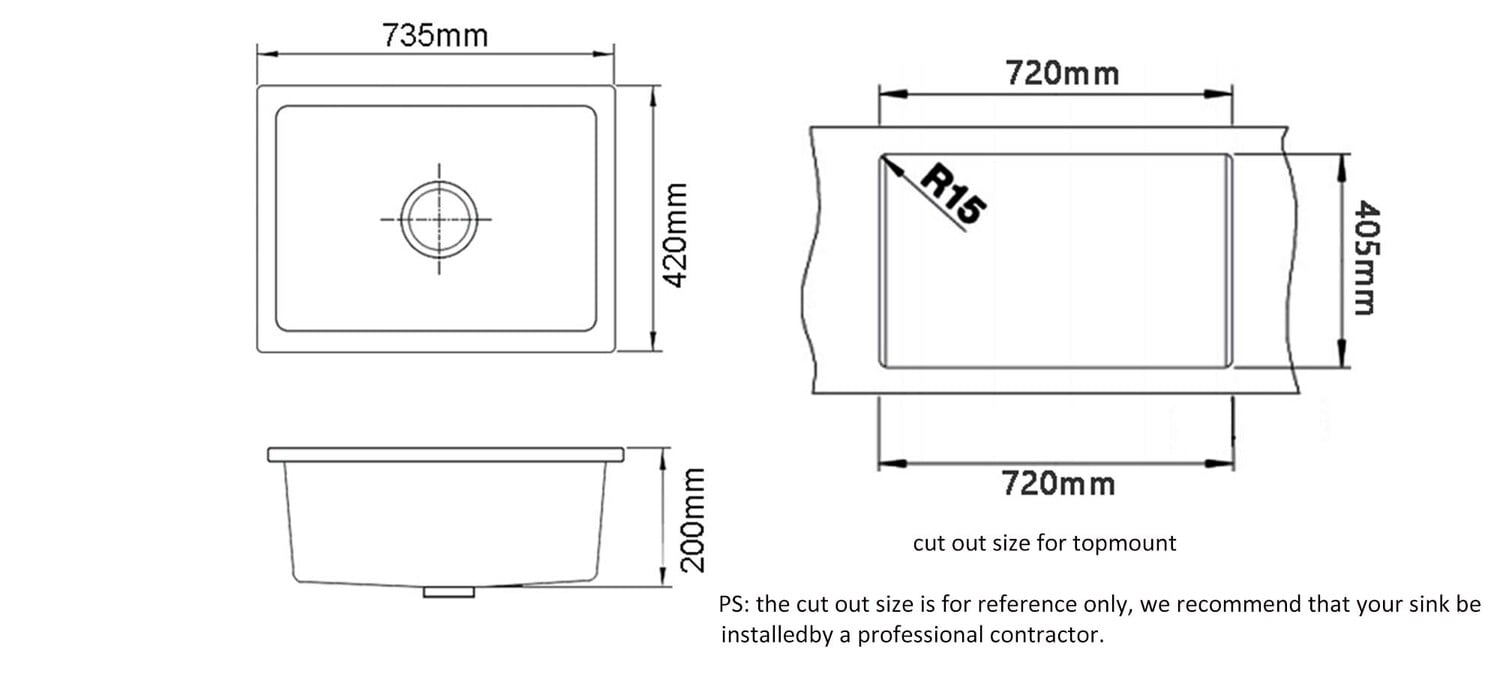 730mm Single Granite Composite Kitchen Sink