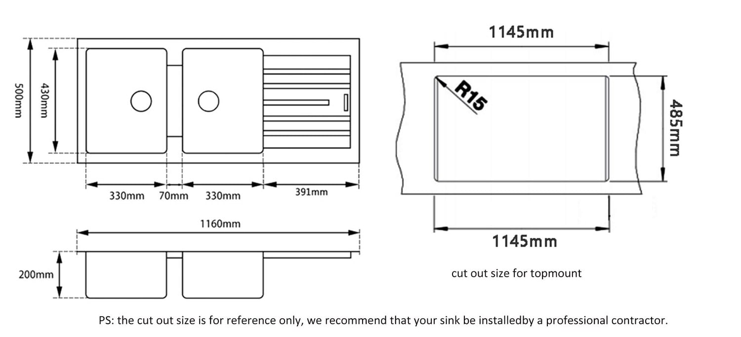 Chenal 1160mm Double White Granite Kitchen Sink with Drainer