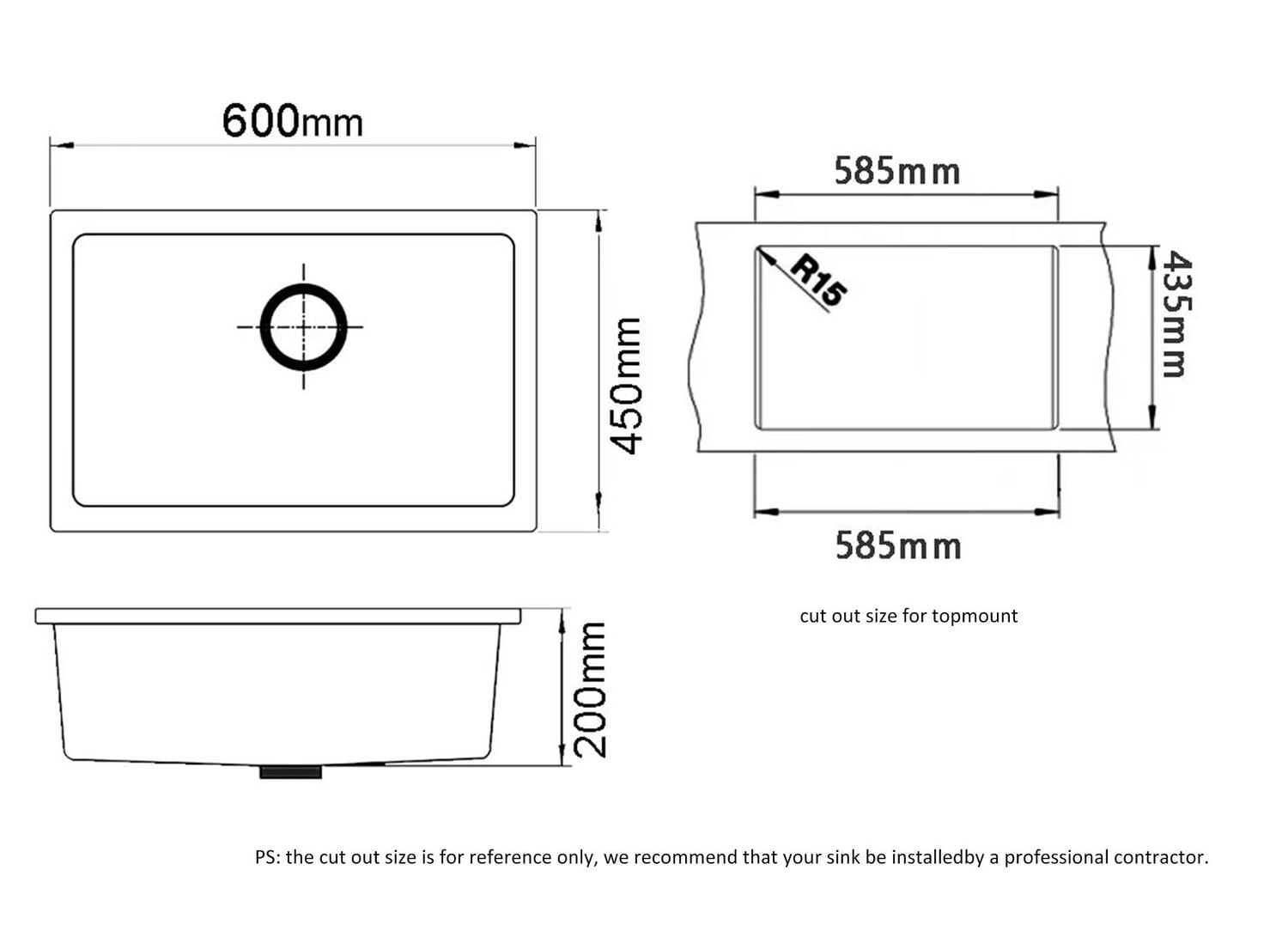 600mm Single Kitchen Sink with Drainer