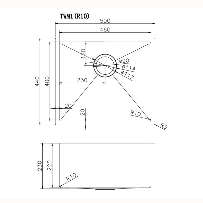 Melotte 500mm Single Silver Stainless Steel Kitchen Sink