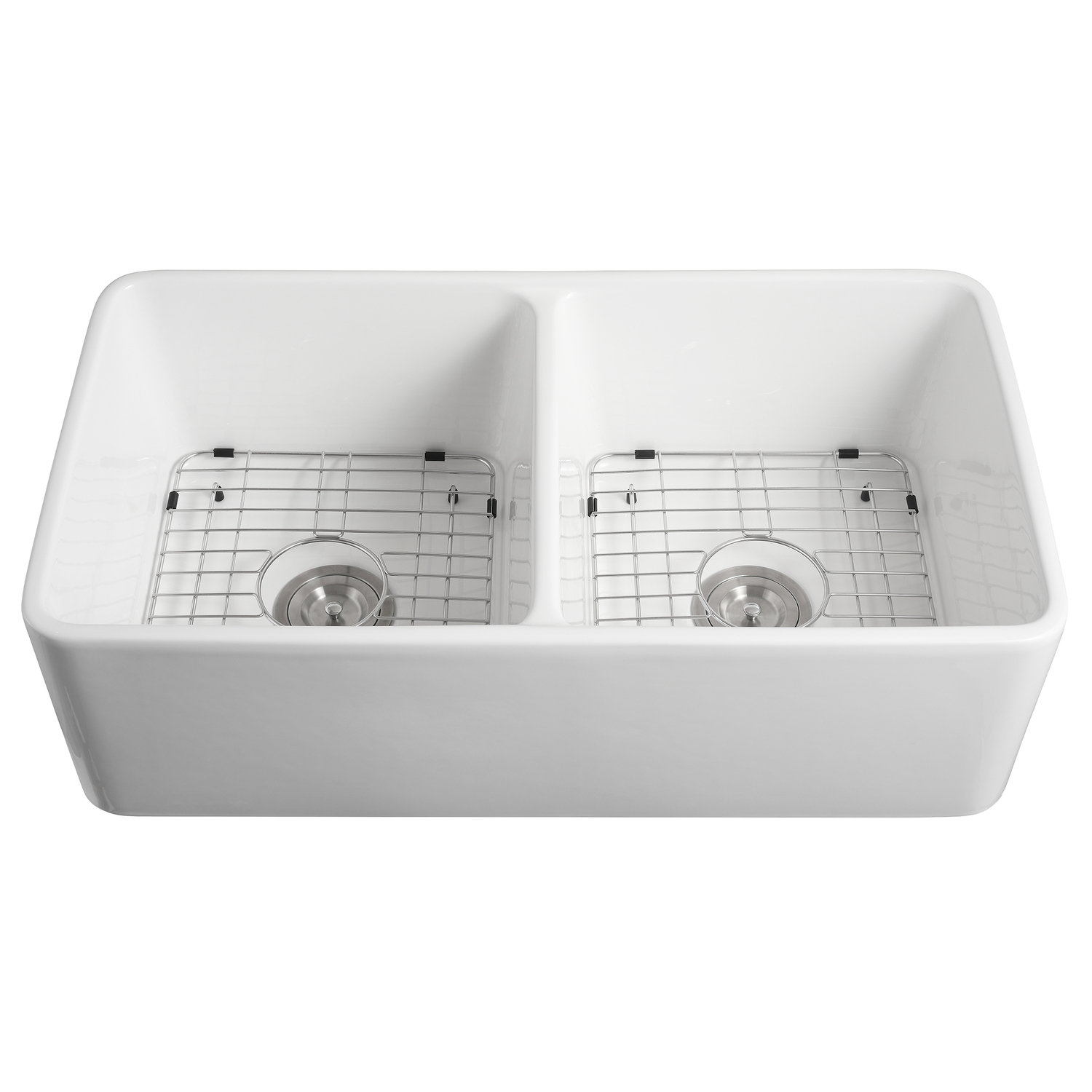Pierre 838mm Double Fireclay Farmhouse Sink with Strainer Waste
