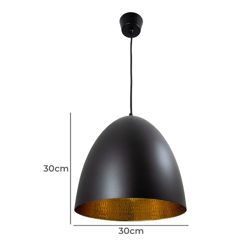 Egg Ceiling Light in Black with Beaten Brass Finish