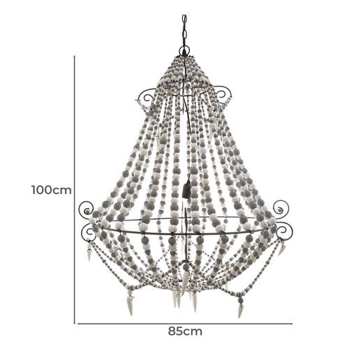 White & Grey Gola Beaded Wooden Chandelier